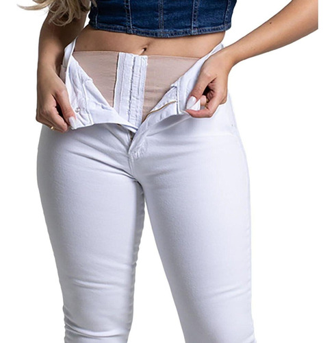 Calça Jeans Super Lipo Sawary Branca  C/ Cinta Modeladora