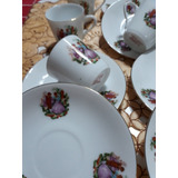 6 Pocillos Y 6platos Cafe Porcelana China Vintage Filete Oro