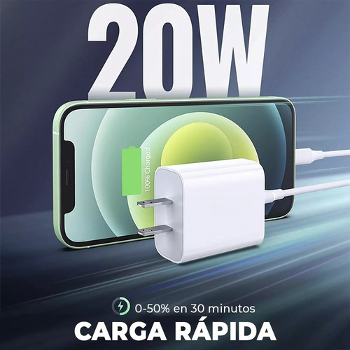 Cargador Carga Rapida 20w Para iPhone 11/12/13/14 iPad 3m