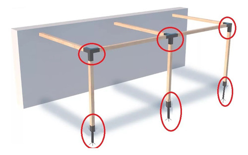 Kit Pérgola 6x3 Pared Base Cement. Fácil Armado Exterior3p