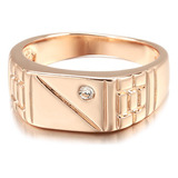 Anillo Cuadrado Brillante Hombre 585 Oro Rosa Circón Natural