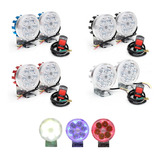 Par Faros 6 Led Redondo Moto Universal Estrobo Rojo Azul