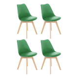 4 Cadeiras Estofada Leda Base Madeira Eames Cozinha Cores Estrutura Da Cadeira Verde Bandeira