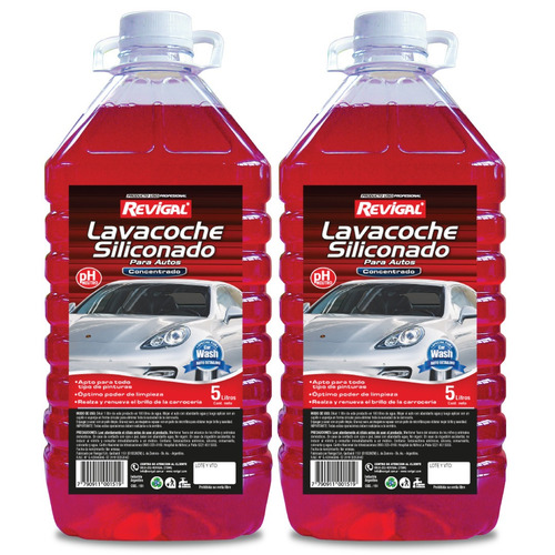 2 Lavacoches Siliconado Rojo Ph Neutro Revigal X 5 Litros