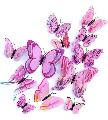 , 48 Pcs Mariposa Rosa Pared Decoración Pegatinas Para
