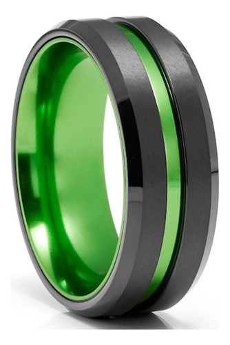 Anillo De Acero Quirúrgico Negro Con Ranura En Color Verde