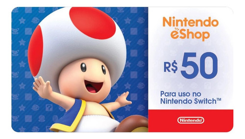 Cartão Nintendo Eshop Brasil R$50 Reais Gift Card Digital