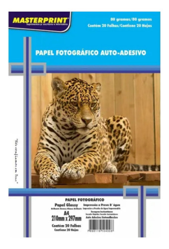 Papel Fotográfico Auto Adesivo A4 80g 20 Folhas Masterprint
