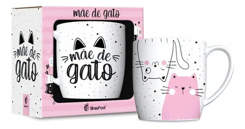 Caneca Cafe Porcelana Urban 300ml - Mae De Gato Cor Branco