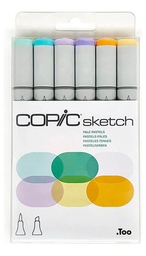 Kit 6x Copic Sketch Marker Original Tons Pastel Ponta Brush