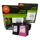 Kit Cartuchos Compatível C/ Hp 667xl Black 14ml + Color 13ml