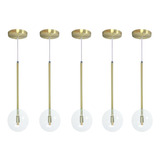 Kit 5 Luminária Pendente Lux Dourado Moderno + Led Brinde