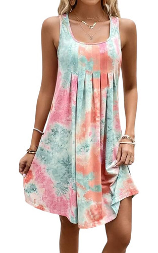 Vestido Tie Die Tono Pastel Fruncido Talla Large Pel