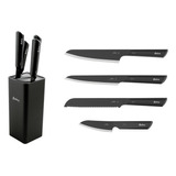 Set X4 Cuchillos Línea Design Hueco Inox Antiadherente Negro