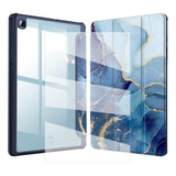Mica + Funda Para Galaxy Tab A7 Lite T220 Smart Marmol Azul