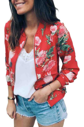 Chaqueta Con Cremallera De Cuello Redondo Estampada