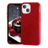 Funda Para iPhone 13 Mini/12 Mini - Roja Con Glitter