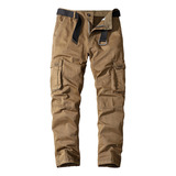 Pantalones Cargo Casualrecto Multibolsillos Largo Hombre