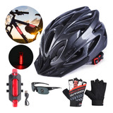 Casco De Bicicleta + Luz De Bicicleta Recargable Usb + Gafas