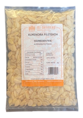 Almendra Fileteada Rebanada Hojuela 1 Kilo