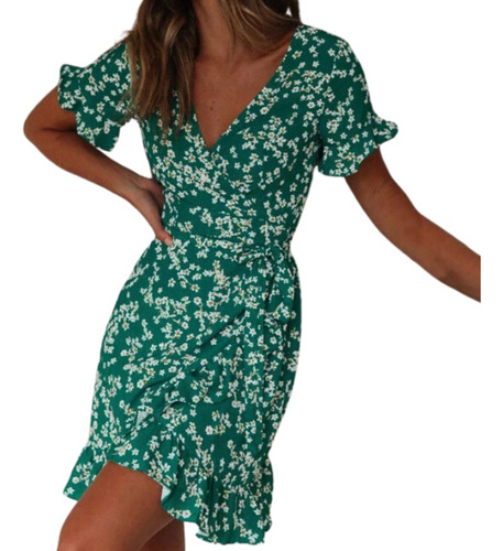 Vestido Corto De Verano Con Estampado Flores