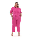 Conjunto Feminino Linho Plus Size Cropped Social Calçaskinny