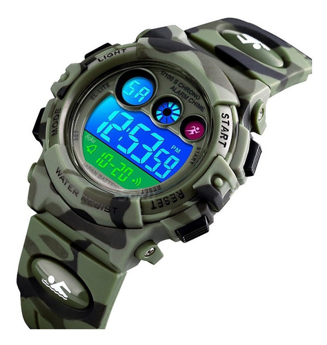 Reloj Niños Deportivo Luminoso Impermeable Camuflaje Militar Color De La Correa Verde