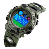 Reloj Niños Deportivo Luminoso Impermeable Camuflaje Militar Color De La Correa Verde