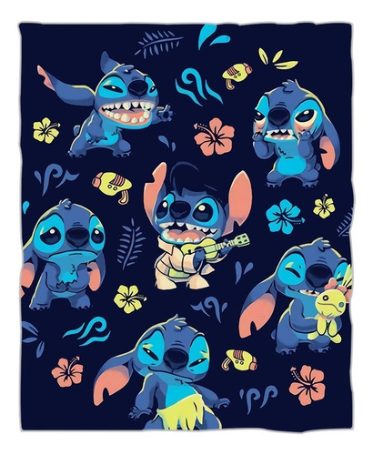 Manta Franela Disney Stitch Tocando Guitarra Cantar130x100cm