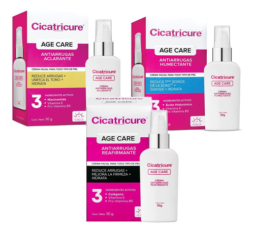 Pack X3 Cicatricure Age Care Cremas Antiarrugas 50g