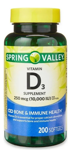 Vitamina D3 D-3 250mcg 10000iu De 200 Capsulas