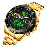 Reloj De Pulsera Dual Para Hombre Skmei 1839gd Color De La Correa Dorado Color Del Bisel Negro Color Del Fondo Negro