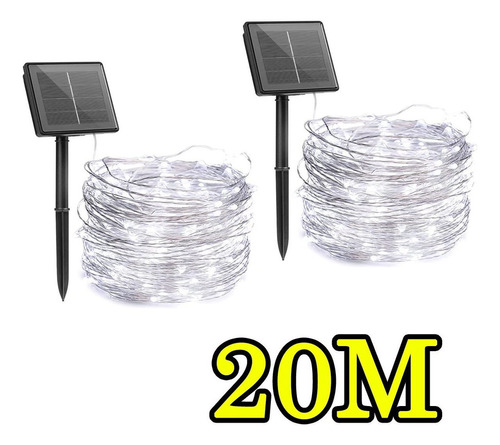 Pisca Pisca Cascata 2 X 20m Kit Luzes De Natal Solar Jardim