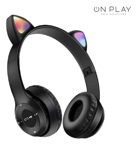 Auriculares Bluetooth Manos Libres Para Nenas Orejas Gatito Color Negro Color De La Luz Rgb