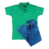 Kit Calça Jeans+camisa Polo Infantil 10 Ao 16 Menino Atacado