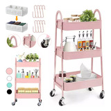 Carrito Organizador Multiusos 3 Niveles Con Ruedas-rosa