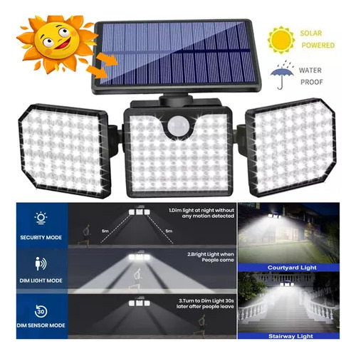 Sensor De Movimiento De 3 Cabezales, Luz Solar, Foco