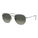 Anteojos De Sol Ray-ban Round Hexagonal Flat Lenses Mediano Con Marco De Acero Color Polished Gunmetal, Lente Grey De Cristal Degradada, Varilla Polished Gunmetal De Acero - Rb3548n