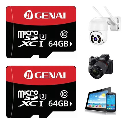 Kit 2 Cartão Memória Micro Genai 64gb Original Câmeras Wi-fi