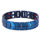 Pulsera Magnetica Hombre 4 Elementos Salud Azul Titaneo