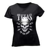 Camiseta Feminina Cowgirl Texas Caveira Chapéu Agro Roça