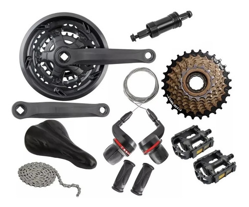 Kit Relação Bike Pediv Catraca Corrente Trocador Selim Pedal