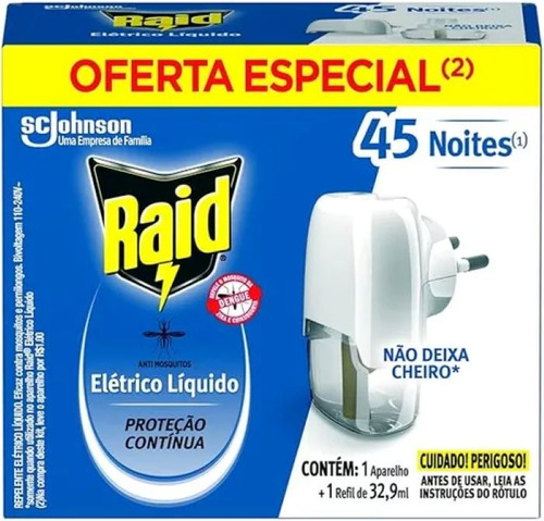 3 Repelente Raid Eletrico Liquido Mata Mosquitos 45 Noites 