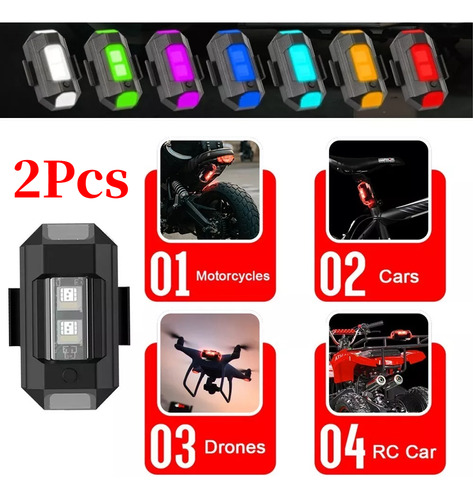 2pzs Estrobo Luces Led Recargable Auto Moto Bici Drones