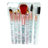 Set Kit 7 Brochas Y Pinceles De Maquillaje Mango Gliter