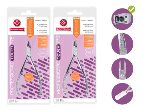 Kit 2 Alicate Cutícula Mundial 775 Prof Inox Manicure Unha