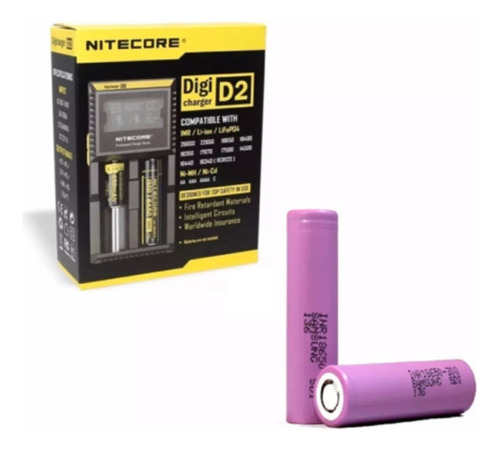 Kit Carregador Nitecore D2 + 02 Bateria 18650 Samsung 30q