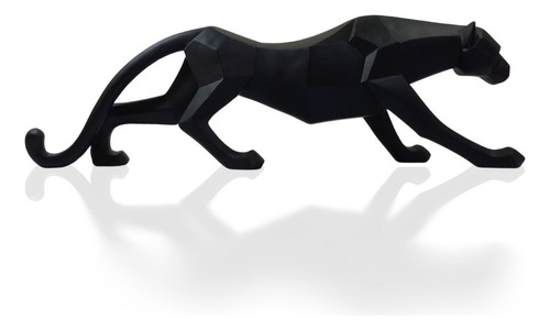 Leopardo Estátua Pantera Jaguar Decorativa Luxo Resina 47cm Cor Pantera Negra