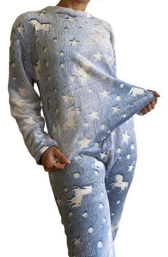 Pijama Polar Soft Mujer Invierno Brilla En La Oscuridad