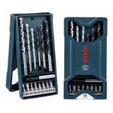 Set De 15 Pz Bosch X-line Maletin Mechas Y Puntas Atornillar